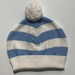 Striped Pom Pom Baby Hat - Blue