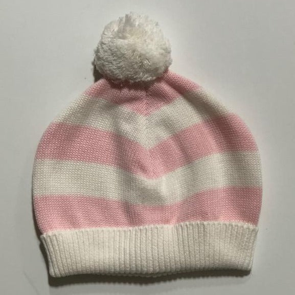Striped Pom Pom Baby Hat - Pink
