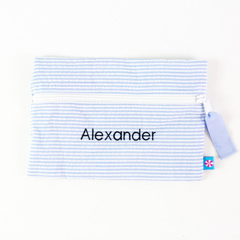  Monogrammed or Personalized Flat Zip Pouch - Baby Blue