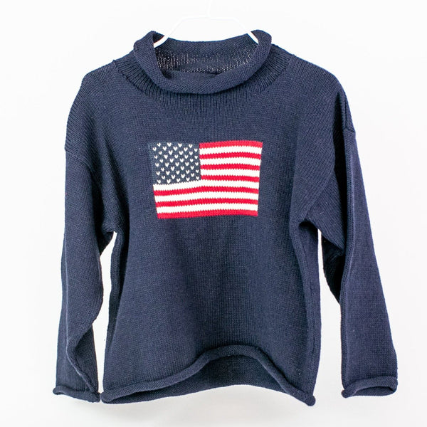 American Flag Rollneck Sweater - Navy - Monogrammable