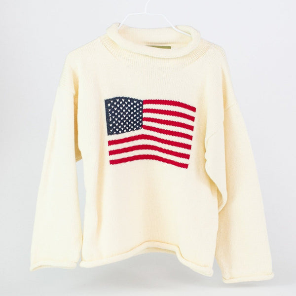 American Flag Rollneck Sweater - White - Monogrammable