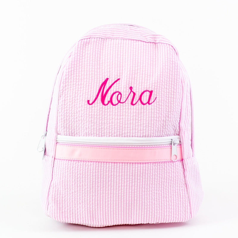 Small Lightweight Backpack for Children - Pink Seersucker - Add Name or Monogram
