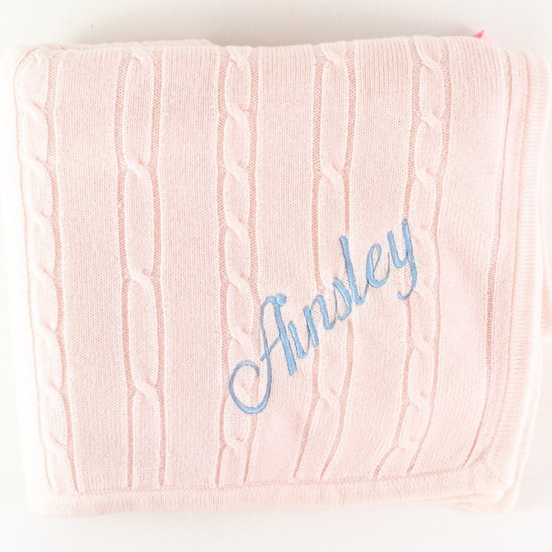Cashmere-like Cable Knit Baby Blanket - PinkMonogrammed - 