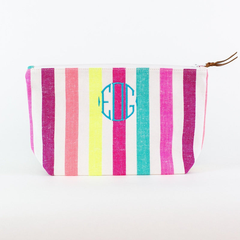 Striped Travel Bag - Monogrammed - El Eduardo (pinks, turquoise, and yellow)