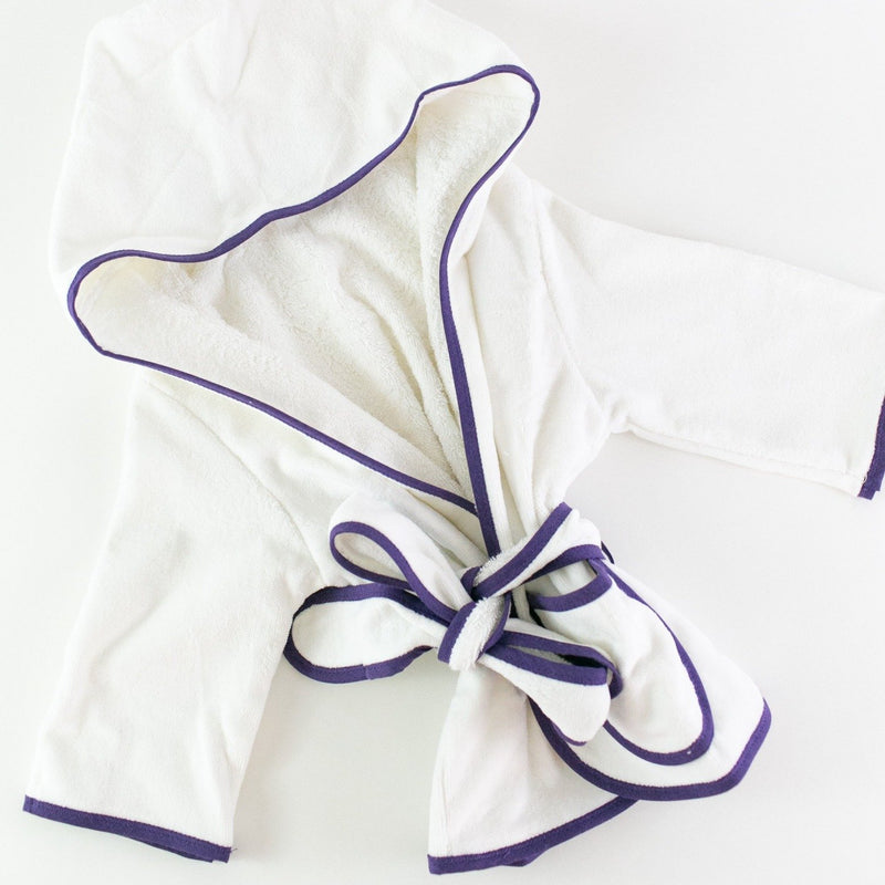 Children's Hooded Terry Cloth Monogrammed Bathrobe - Purple Trim