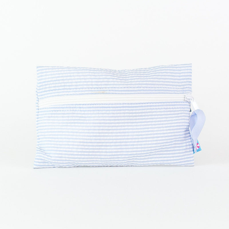  Monogrammed or Personalized Flat Zip Pouch - Baby Blue Seersucker