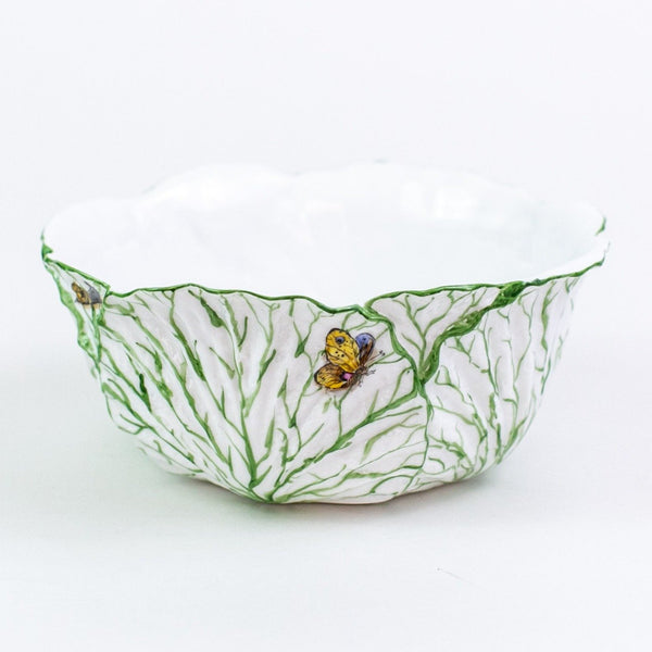 Hand-Painted Cabbage Leaf Bowl, 8.5 inch