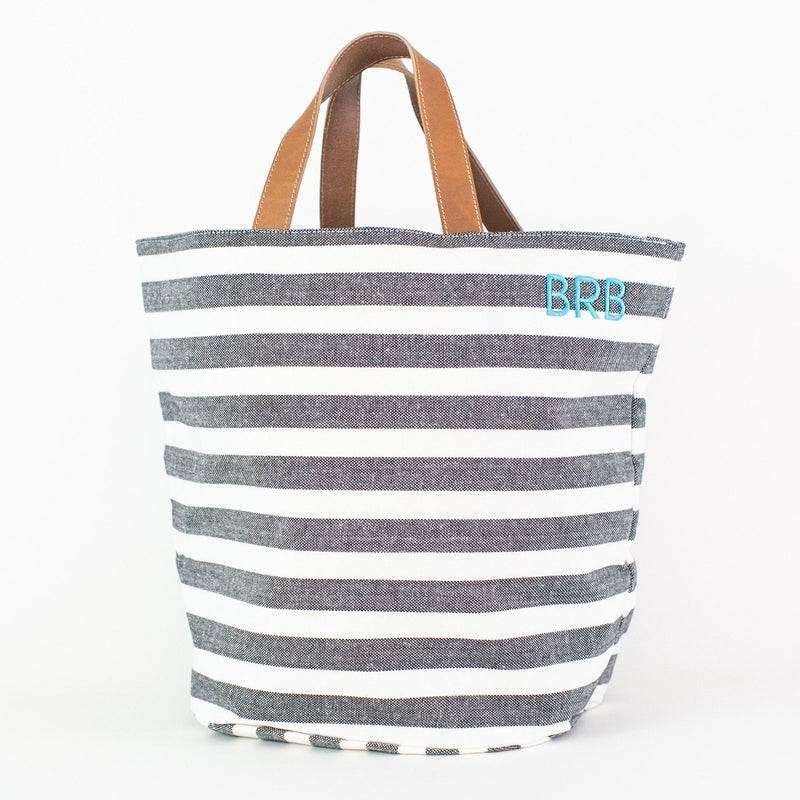 Striped Market Bag - Monogrammed or Personalized - El Raul (dark gray and white)