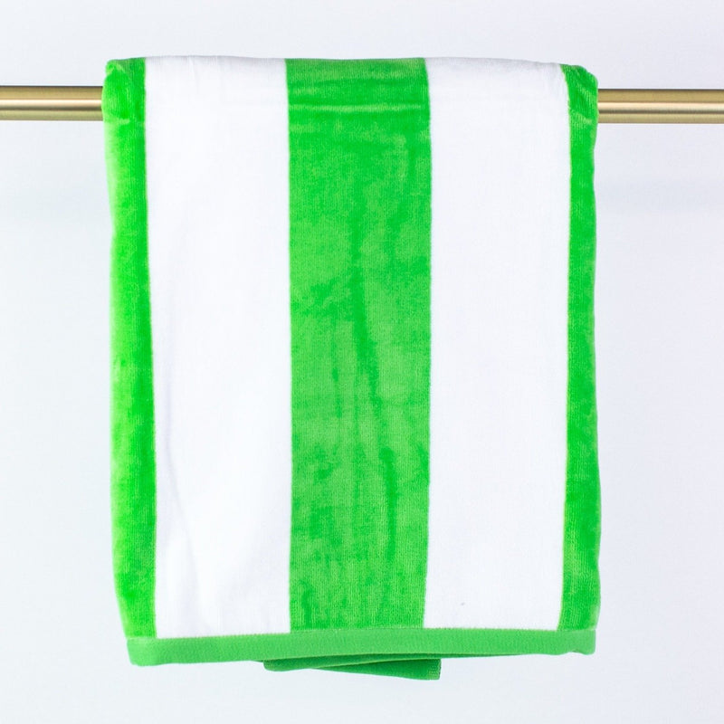 Green monogrammed stripe beach towel