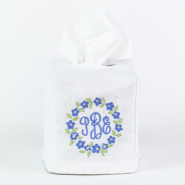 Linen Tissue Box Cover - White - Monogrammed