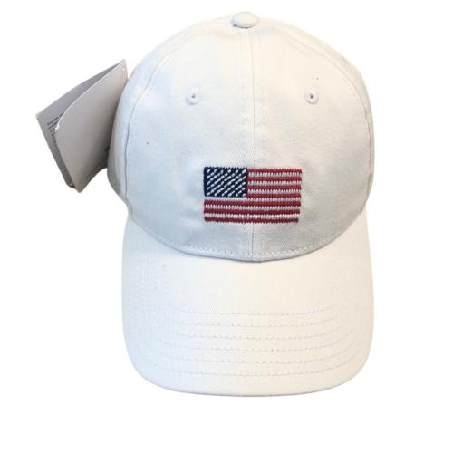 Needlepoint Baseball Hat - Adult - American Flag - White