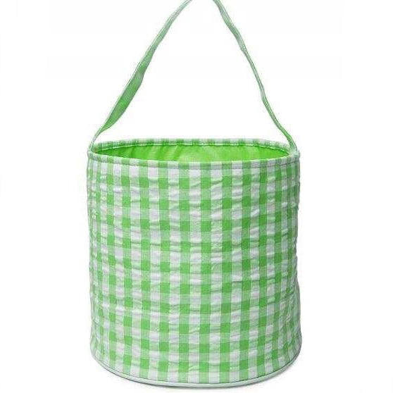 Gingham Easter Basket Bucket - Green