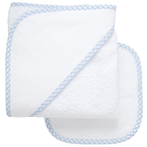 Gingham Hooded Towel & Washcloth Set - Blue Gingham