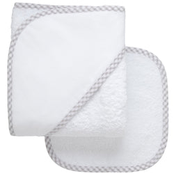 Gingham Hooded Towel & Washcloth Set - Gray Gingham