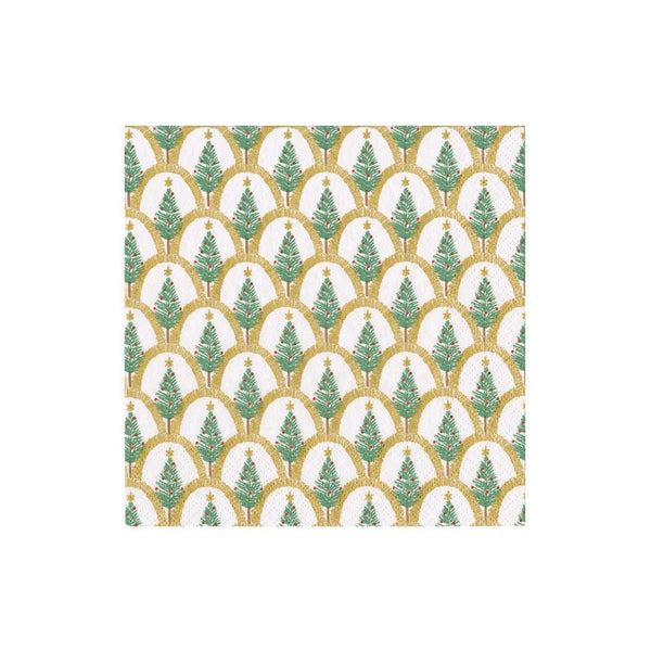 Caspari Gold Deco Christmas Tree Cocktail Napkins