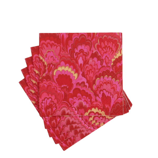 Red & Fuchsia Marbled Ceramica Cocktail Napkins