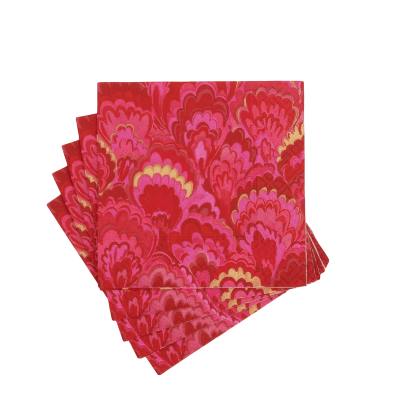 Red & Fuchsia Marbled Ceramica Cocktail Napkins