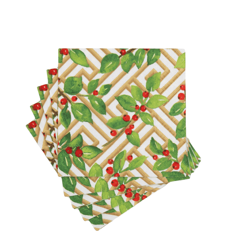 Holly & Fretwork Cocktail Napkins