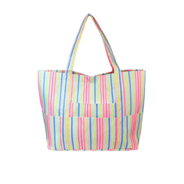 Neon Striped Coated Tote