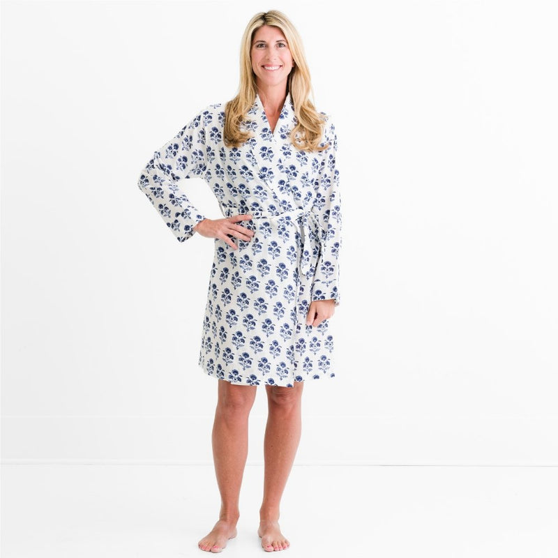 Pomegranate Indigo Bloom Kimono Bathrobe