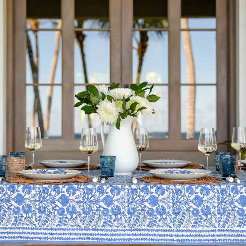 Blue Cactus Flower Tablecloth