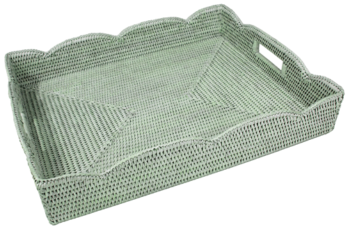 Green Scalloped Rattan Large Tray