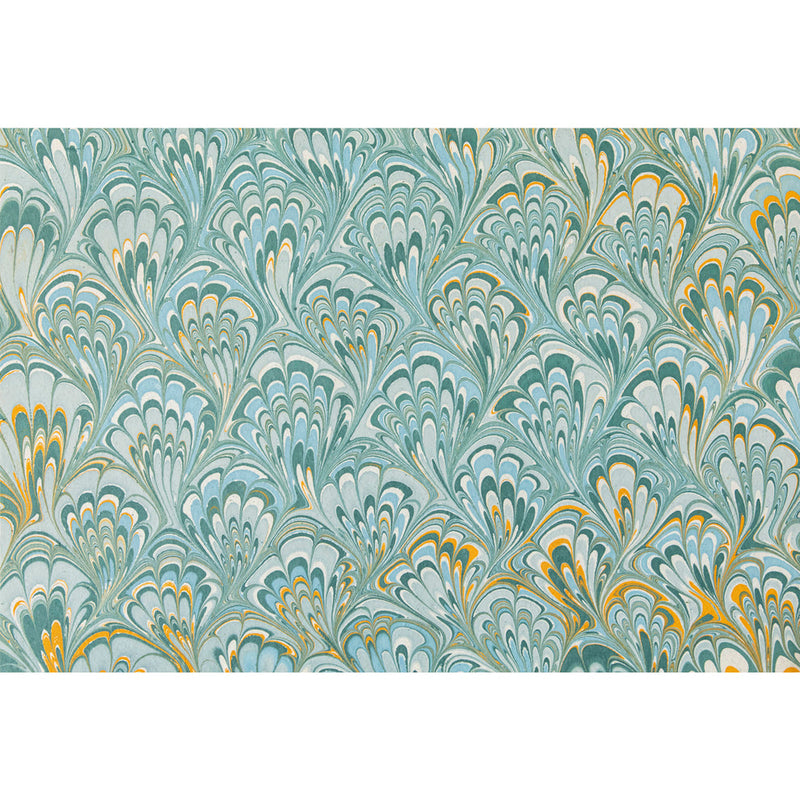 Hester & Cook Blue & Gold Peacock Marbled Paper Placemats