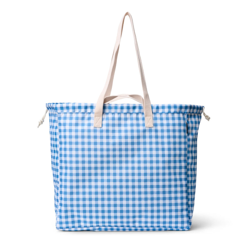 Shelly Packable Tote - Gingham Sky Blue