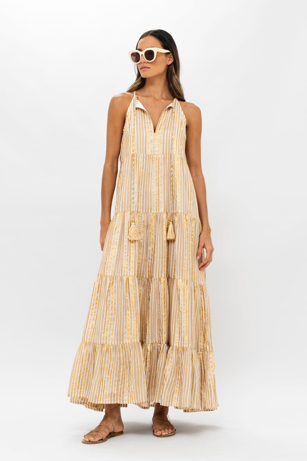 Samoa Tan Gold Long Tiered Tassel Dress The Monogrammed Home