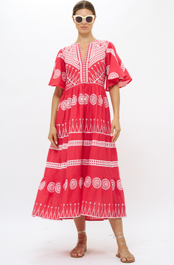 Soleil Red V Neck Maxi Dress