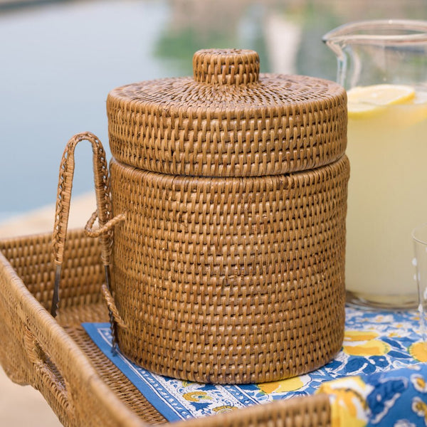 Woven Rattan Ice Bucket Lidded