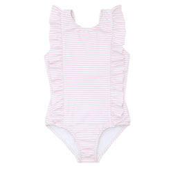 Minnow Pink Stripe Ruffle One Piece Swimsuit