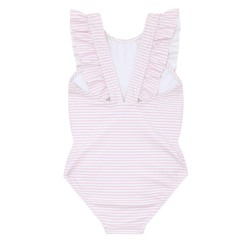 Minnow Pink Stripe Ruffle One Piece Swimsuit