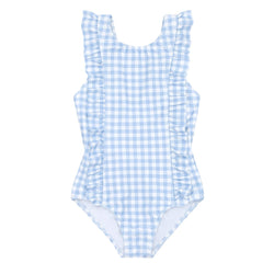 Minnow Oasis Blue Gingham Ruffle One Piece Swimsuit