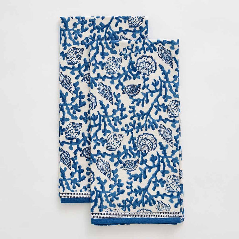 Pomegranate Inc Coral & Shell Blue Tea Towels