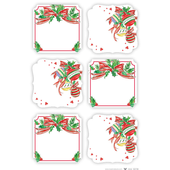 Red Bow with Holly and Holiday Ornaments Die Cut Stickers