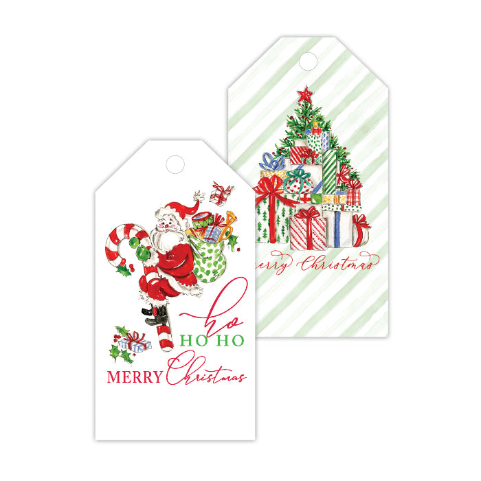 Santa with Candy Cane & Presents Gift Tags