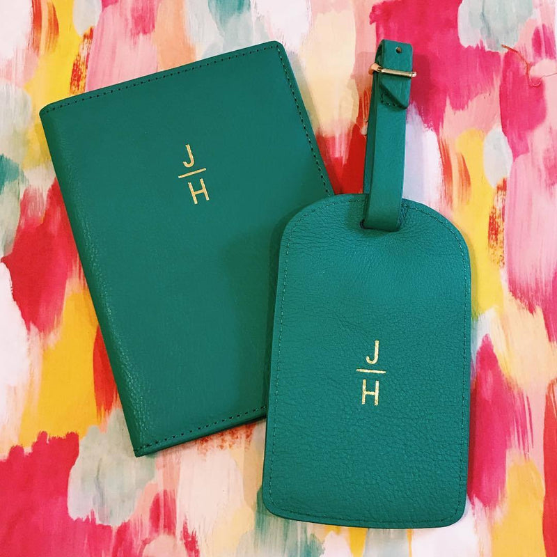Monogrammed Amelia Leather Luggage Tag - Green