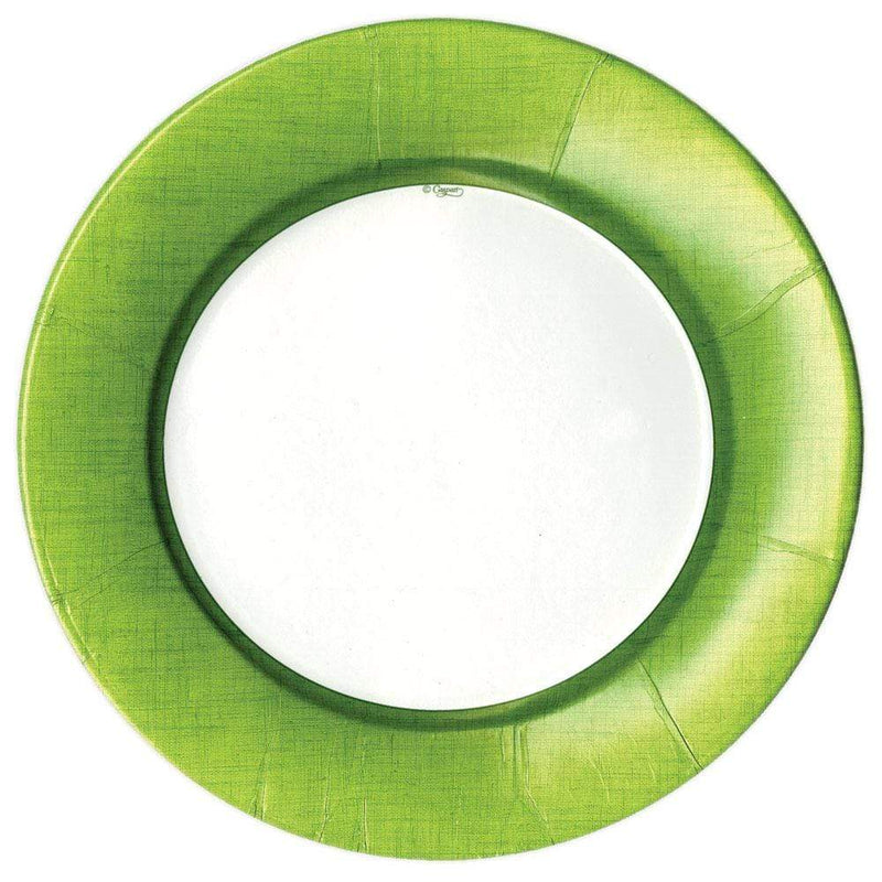 Caspari Solid Border Dinner Plates - Green