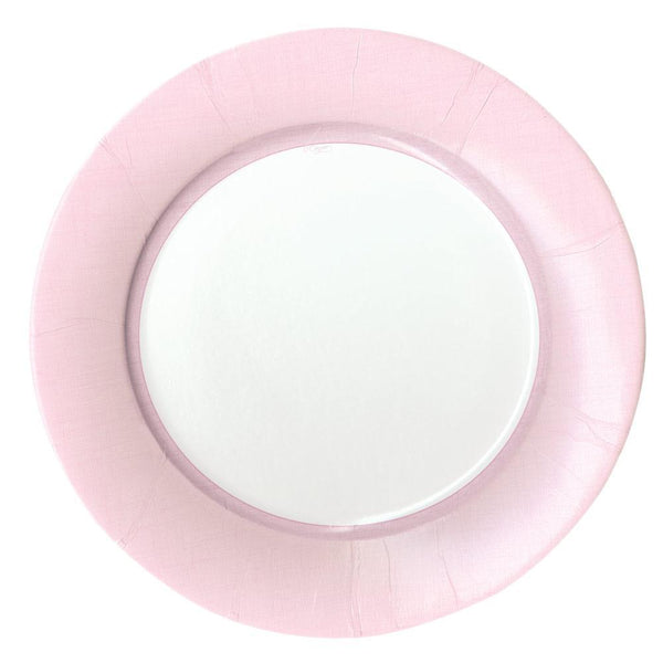 Caspari Solid Border Dinner Plates - Petal Pink