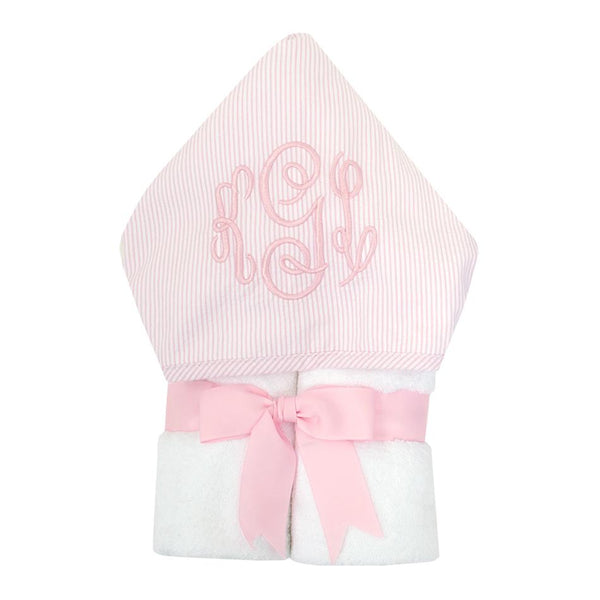 Large Hooded Towel - Monogrammed - Pink Seersucker