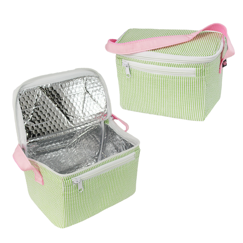 Oh Mint Seer Sucker Brown/ White Checkered Insulated Lunch Box