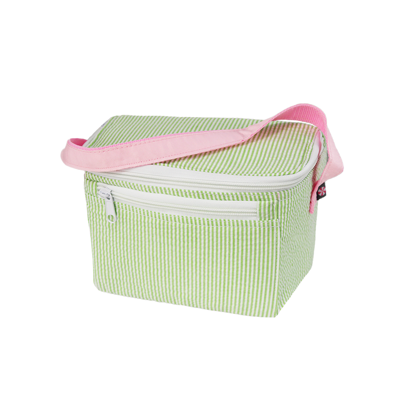 Rectangle Lunch Box - Sweet Pea Green Seersucker with Pink