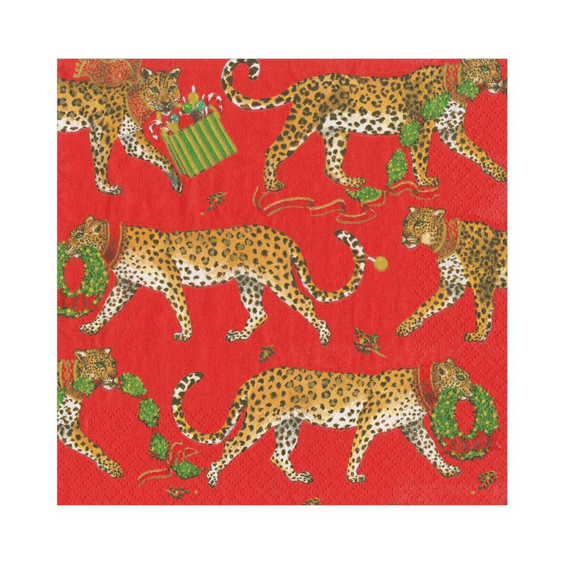 Caspari Red Christmas Leopards Paper Luncheon Napkins