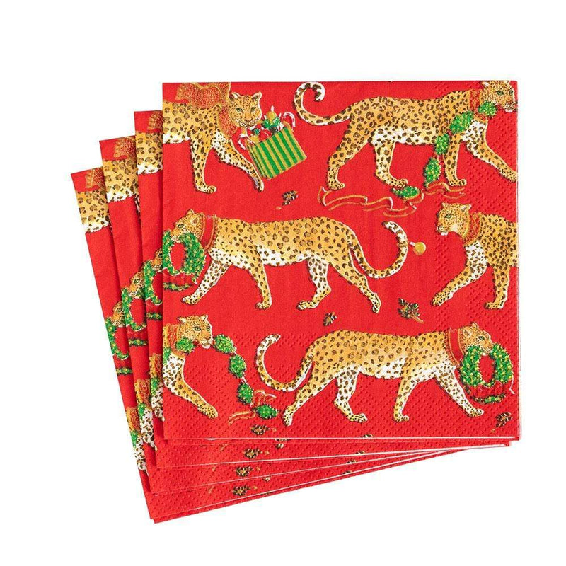 Caspari Red Christmas Leopards Paper Luncheon Napkins