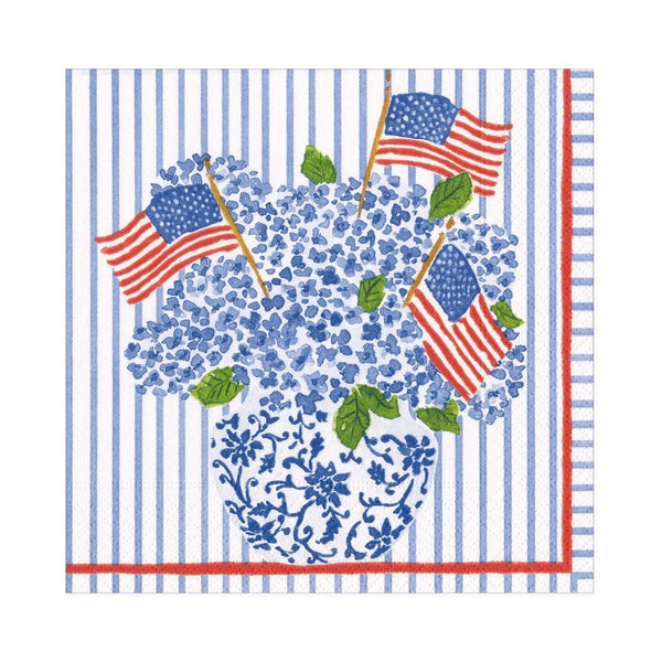Flags & Hydrangeas Paper Luncheon Napkins - Caspari
