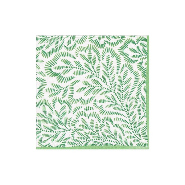 Green Block Print Leaves Cocktail Napkins - Caspari