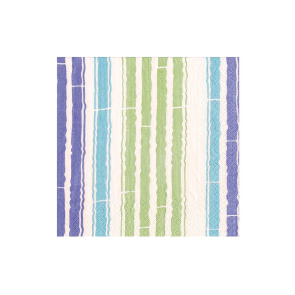 Caspari Blue & Green Bamboo Stripe Paper Cocktail Napkins