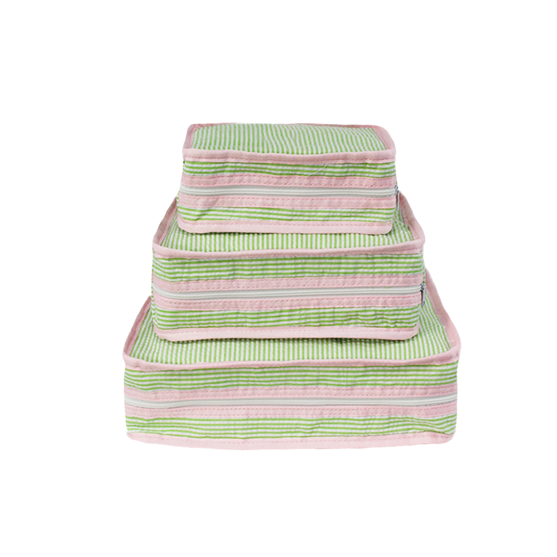 3 Piece Stacking Set - Sweet Pea Green Seersucker with Pink