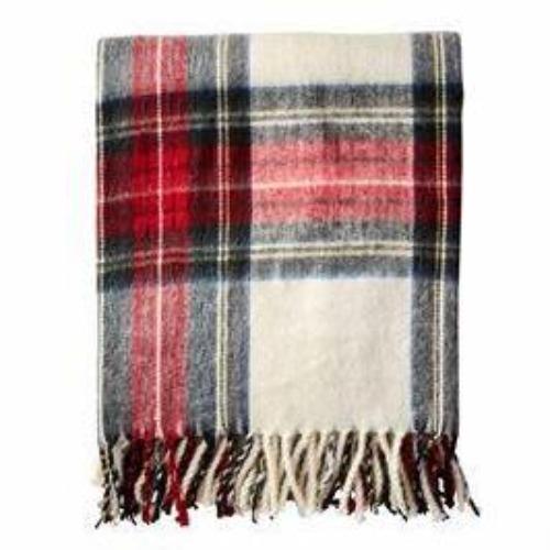 Tartan Fringe Throw - Monogram - White